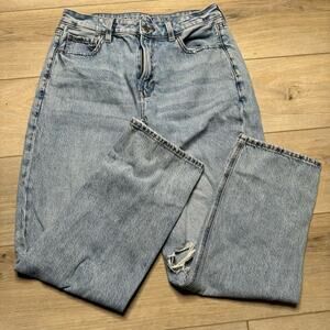 American Eagle Mom Straight Jean Womens Size 10 Destroyed Light Wash Denim